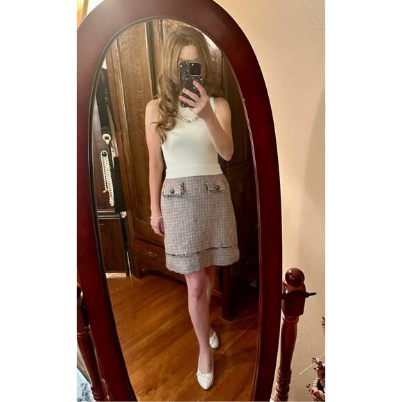 Ted Baker Mayumid Tweed Mini Dress White Ribbed Sleeveless Sz 12 US (5 Ted) - Picture 4 of 15